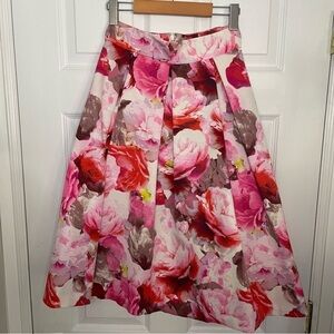 Eliza J Pink Multicolour Floral Midi Full Skirt 0